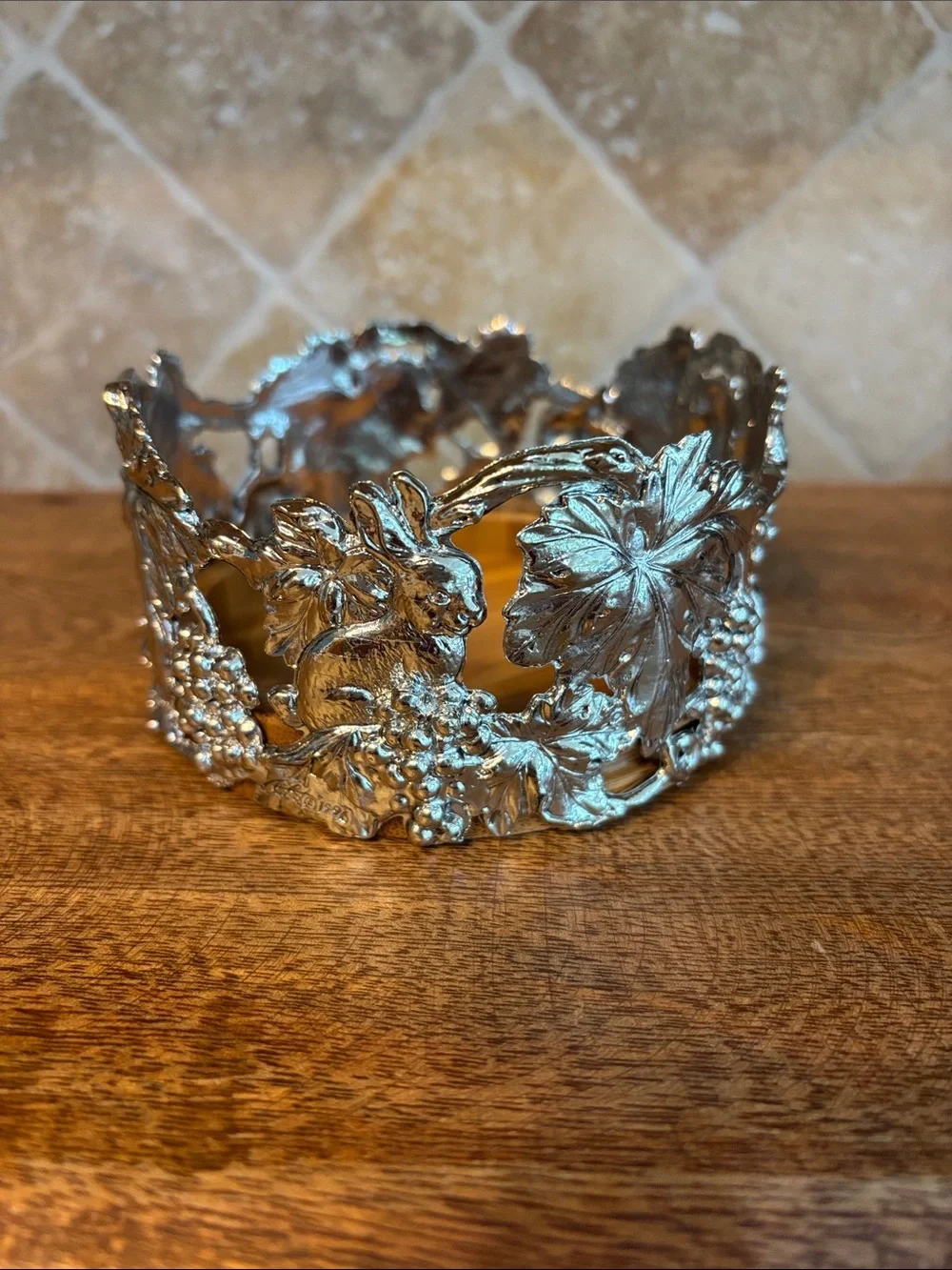 Silver Floral Rabbit Decorative Wine or Candle Holder
